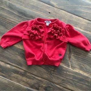 12 month Hartstrings red ruffled cardigan sweater